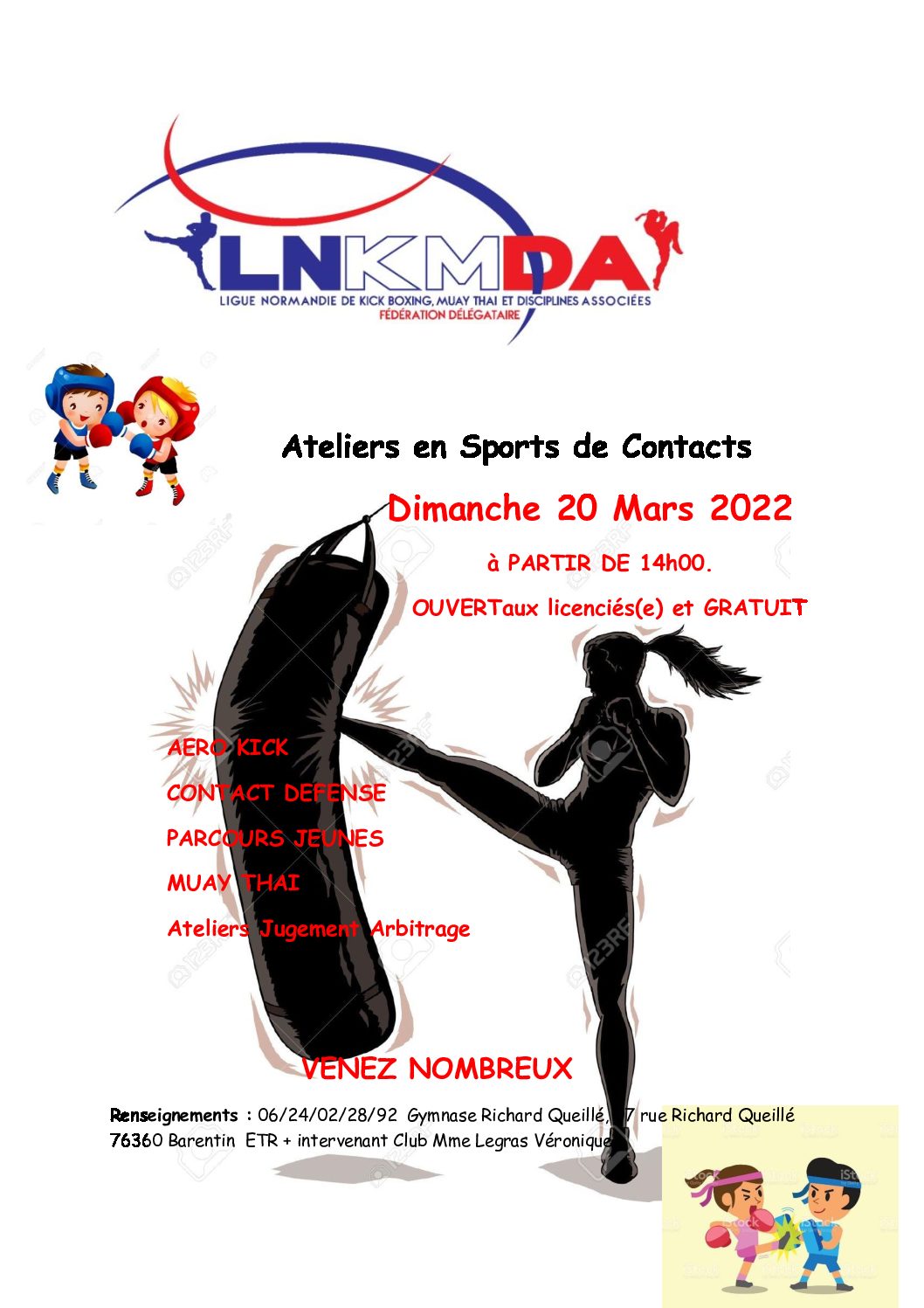 Ateliers sports de contacts dimanche 20 mars à Barentin – Gratuit et ouvert à tous les licenciés !!